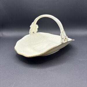 Mikasa 24 Karat B2001 Ivory Bone China Narumi Japan Candy Dish Basket Leaf